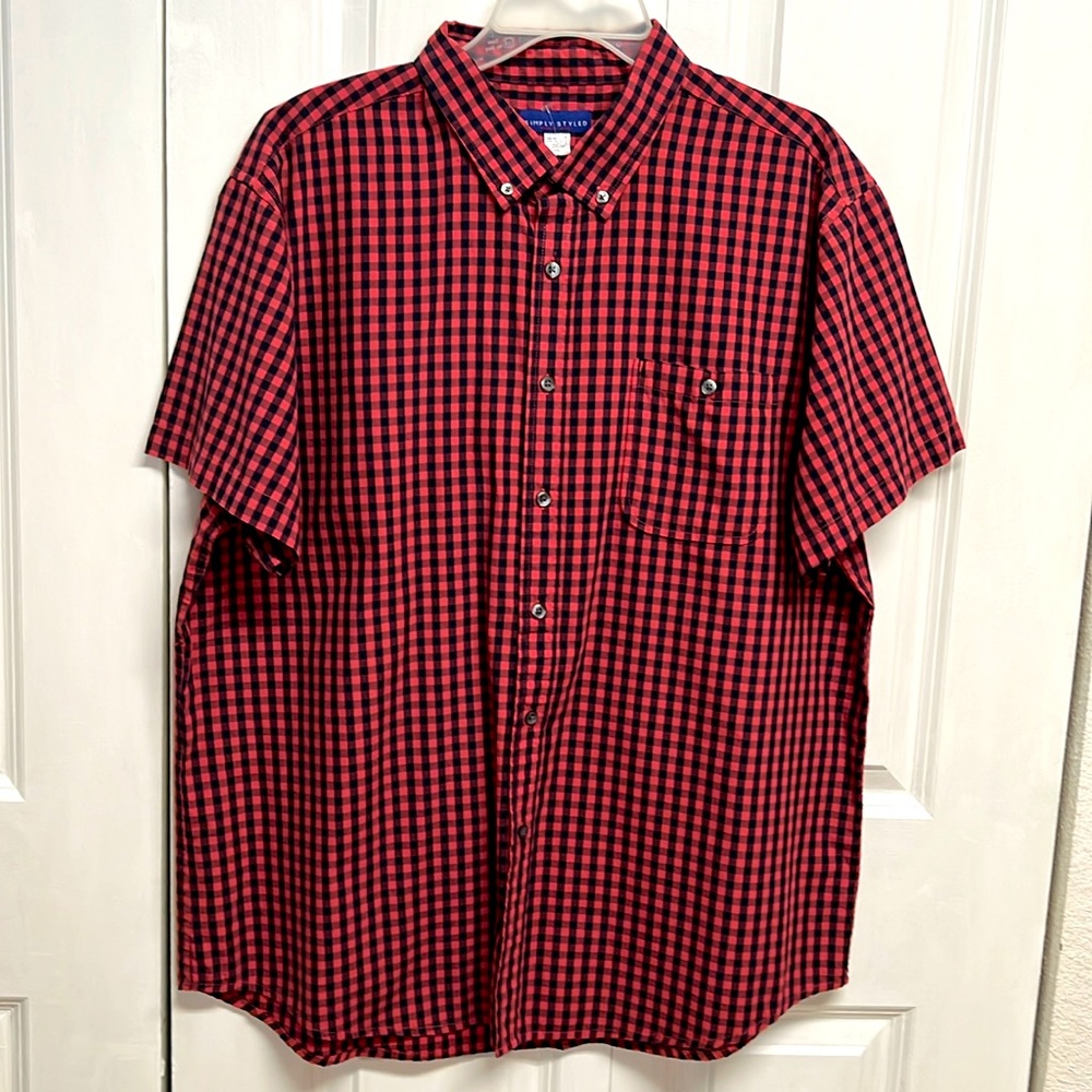 Simply Styled By Sears Red Black Plaid Pocket Collar Short Sleeve Shirt Size XXL